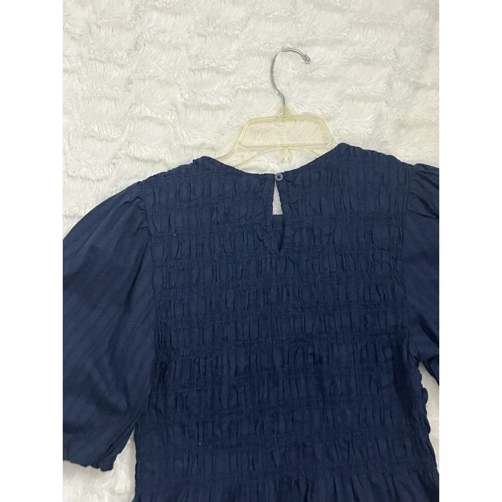 Old Navy Women’s Navy Blue Short Puff Sleeve Smocked Peplum Blouse Top Size M